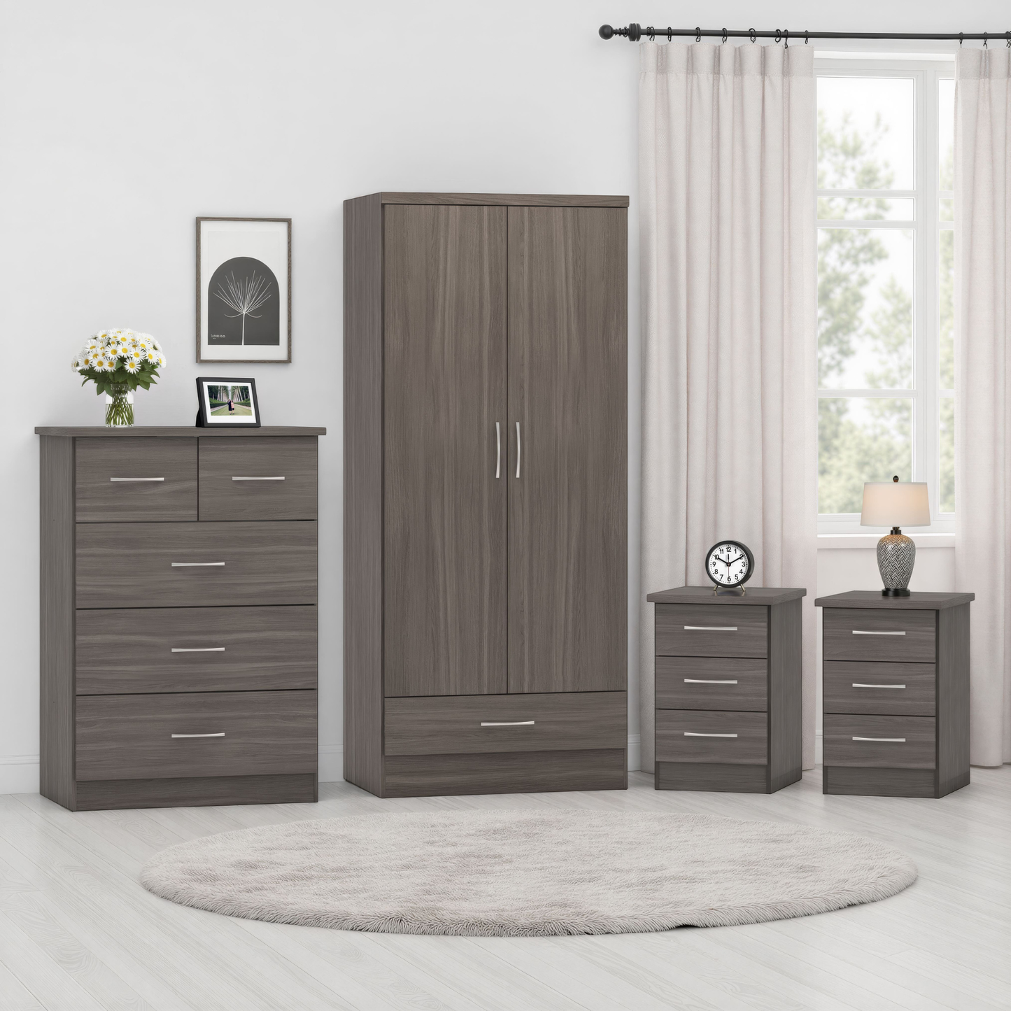 Nevada 2 Door 1 Drawer Wardrobe Bedroom Set Black Wood Grain