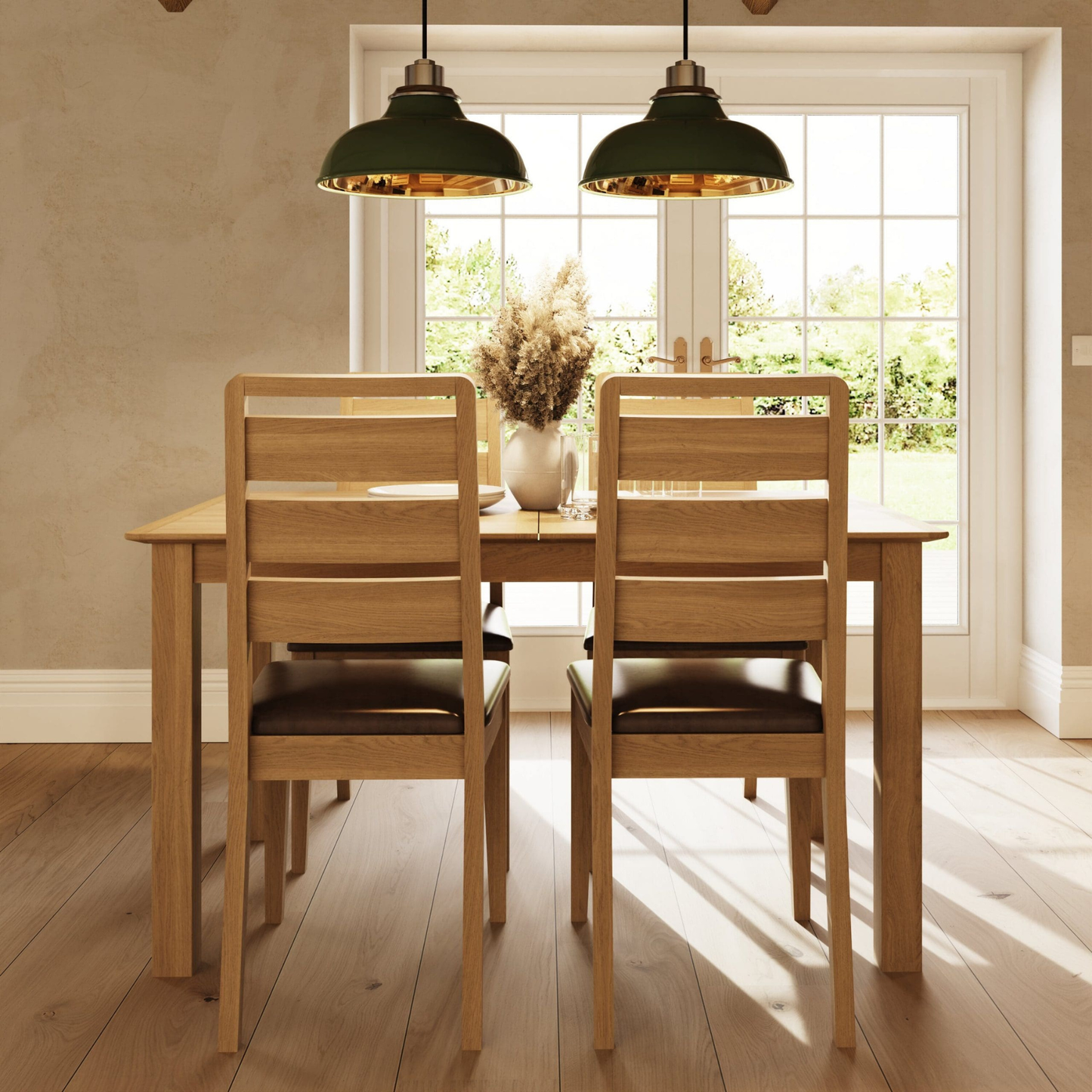 Taberno Oak Dining Chairs Ladder Back Cushioned – Pair of 2