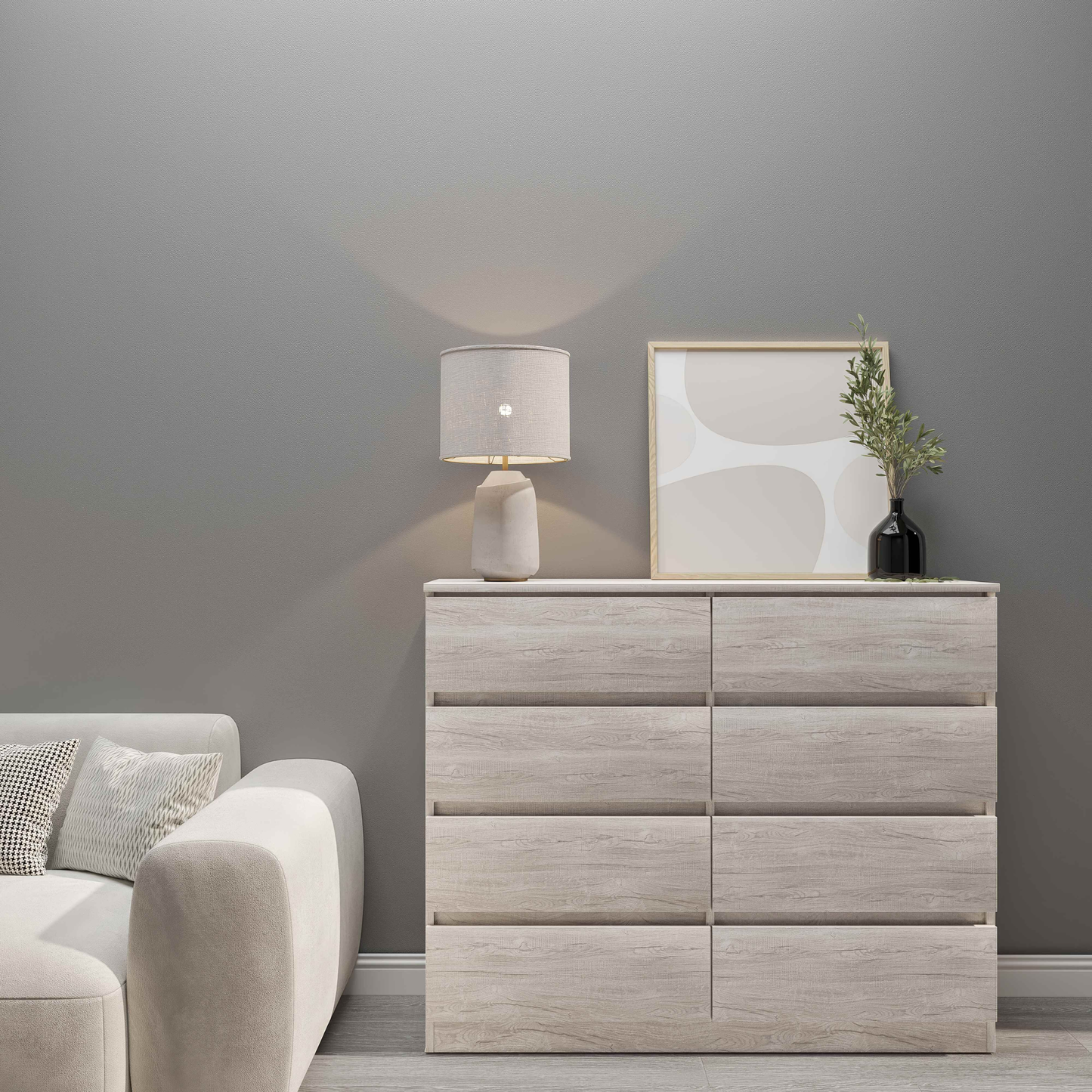 Malvern 8 Drawer Chest – Urban Snow, Modern Storage Solution