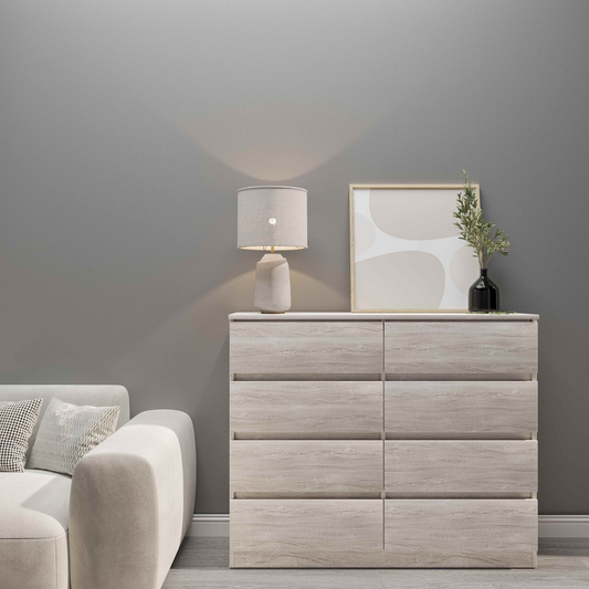 Malvern 8 Drawer Chest – Urban Snow, Modern Storage Solution