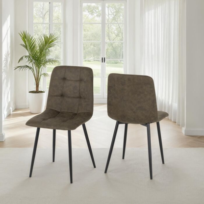 Fenton Dining Chair - Olive Green Suede Fabric (Set of 2)