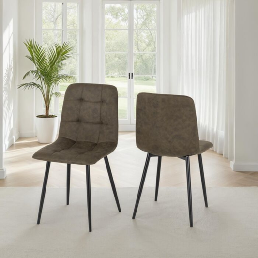 Fenton Dining Chair - Olive Green Suede Fabric (Set of 2)