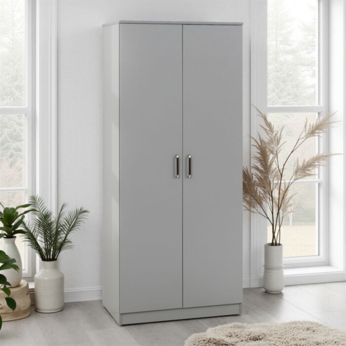 Dakota 2 Door Wardrobe – Light Grey | Compact Hanging Storage