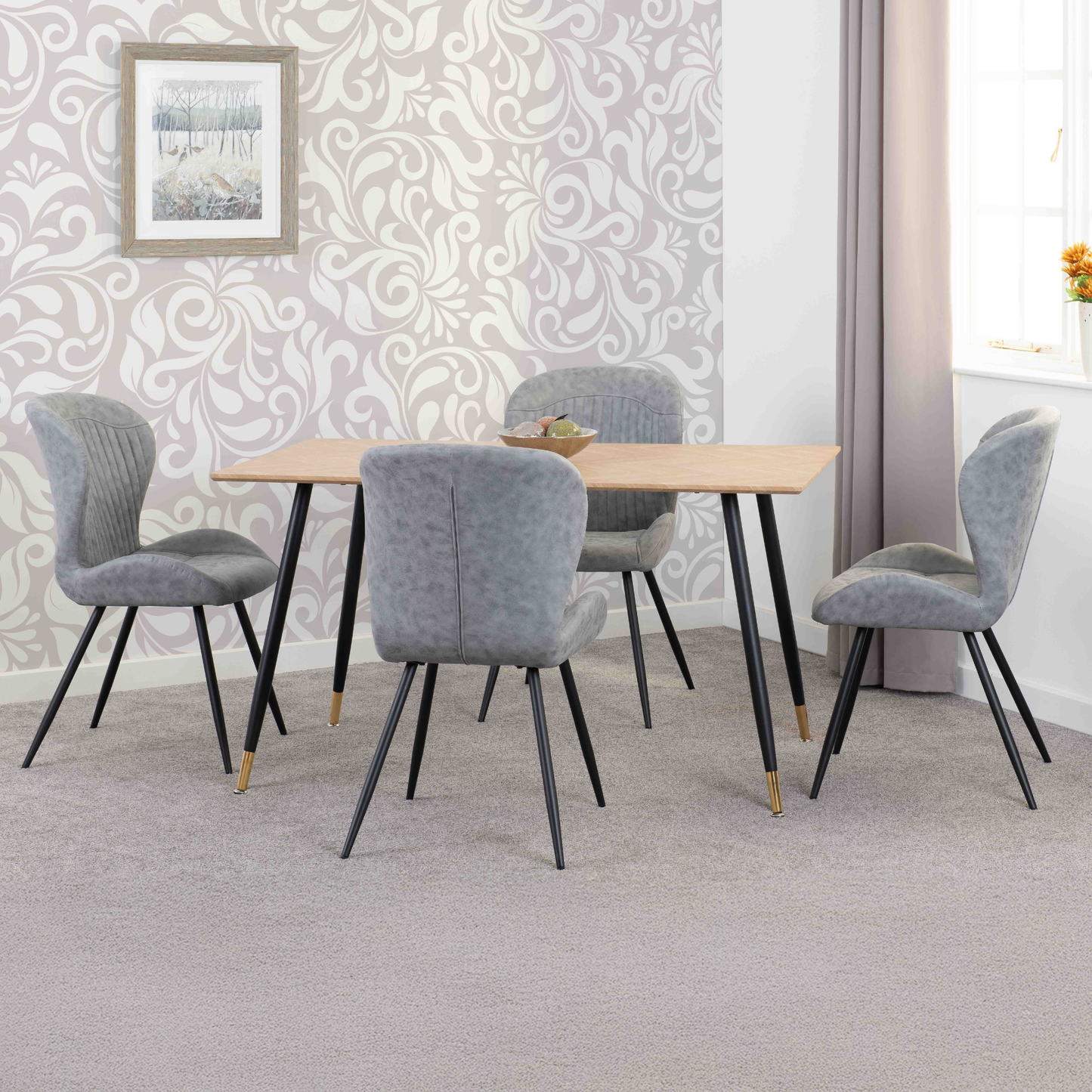 Hamilton & Quebec Medium Dining Set (4 Chairs) - Oak/Grey PU