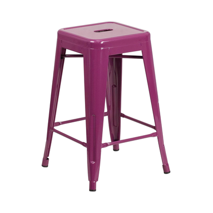 Kai 24" Industrial Style Bar Stool Purple – Set of 4 – Metal Counter Height