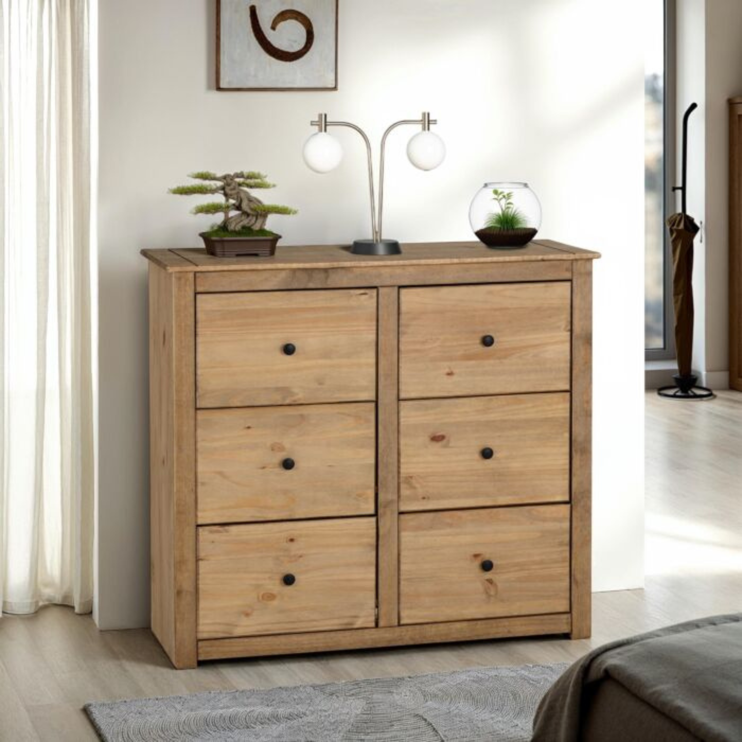 Panama 6 Drawer Chest - Natural Wax Pine