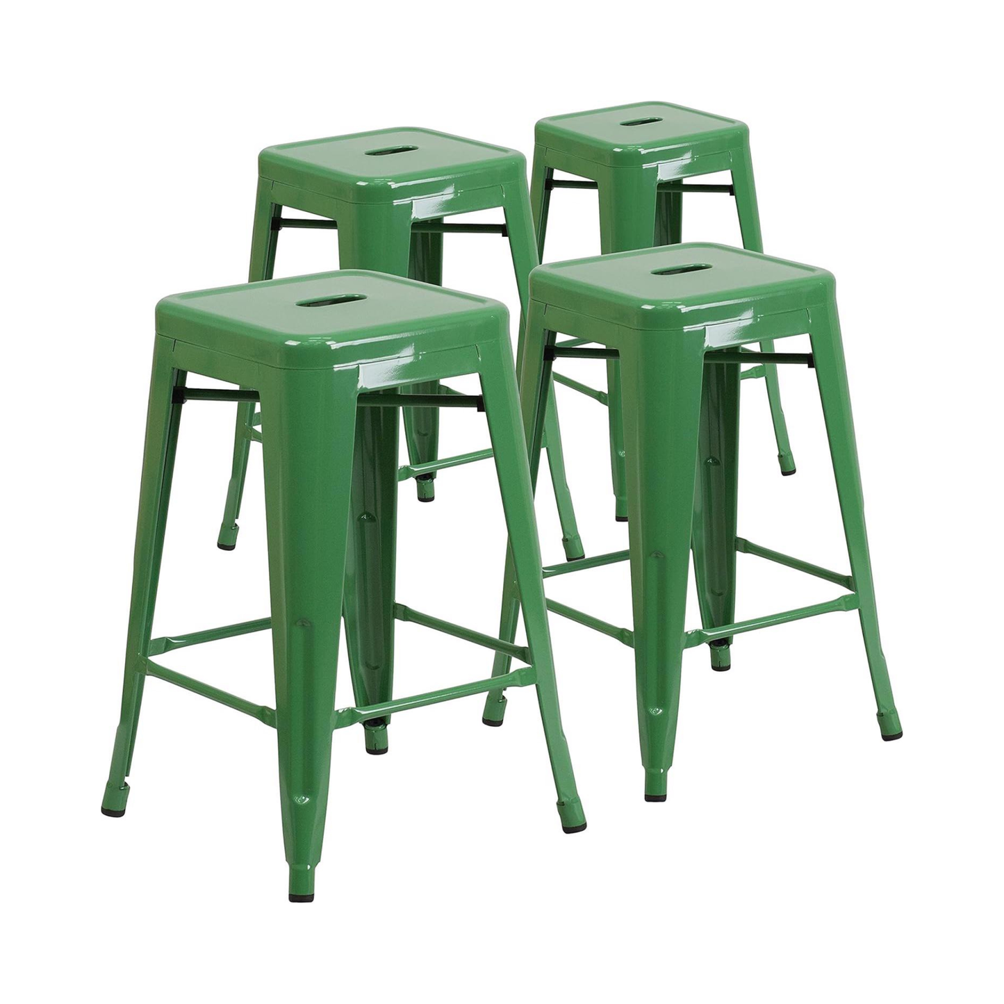 Lily 24" Industrial Green Bar Stool – Set of 4 – Stackable Metal Counter Height