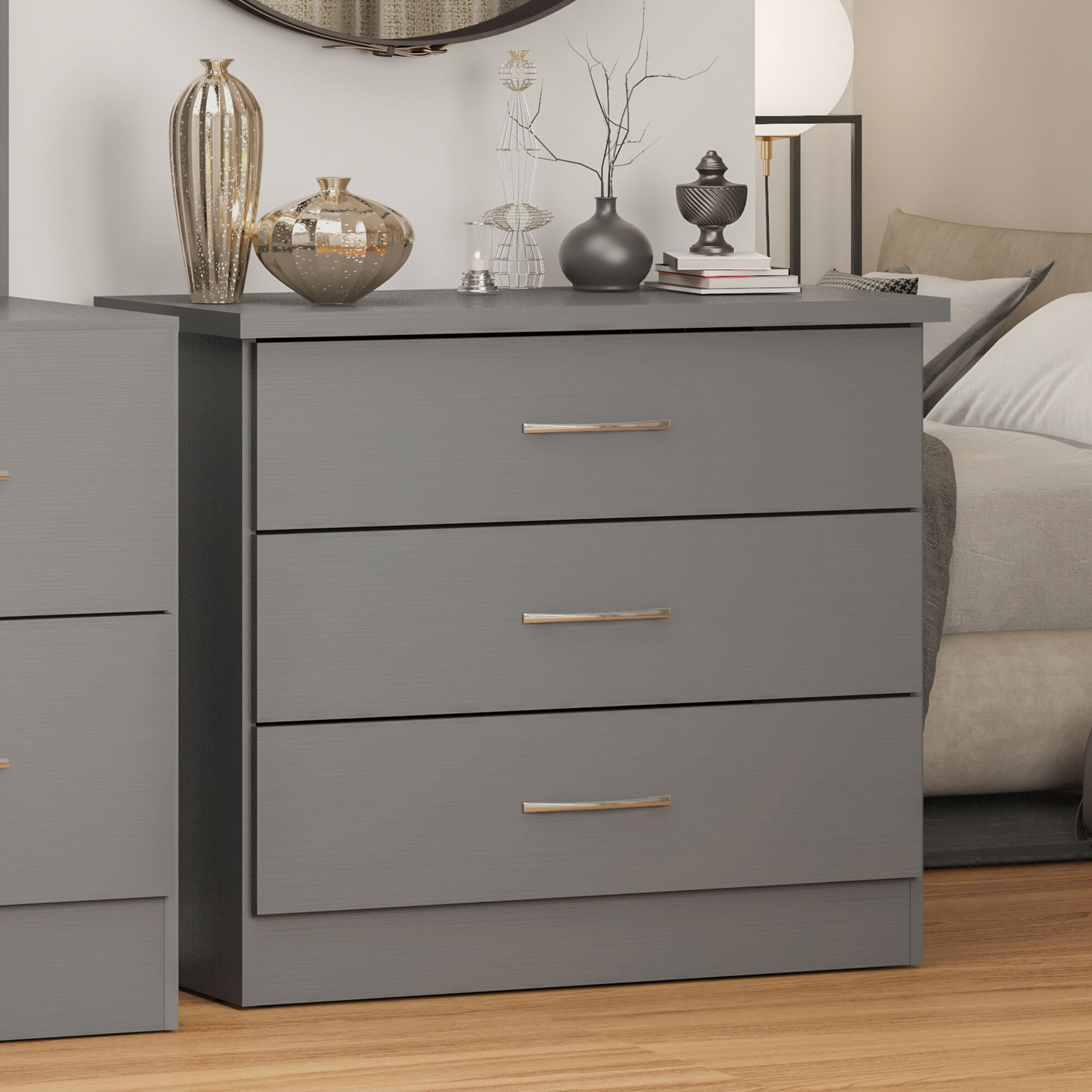 Nevada 3 Drawer Chest - 3D Effect Grey