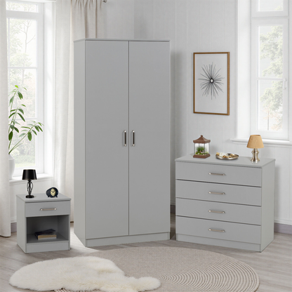 Dakota Trio Set Light Grey Wardrobe Chest & Bedside