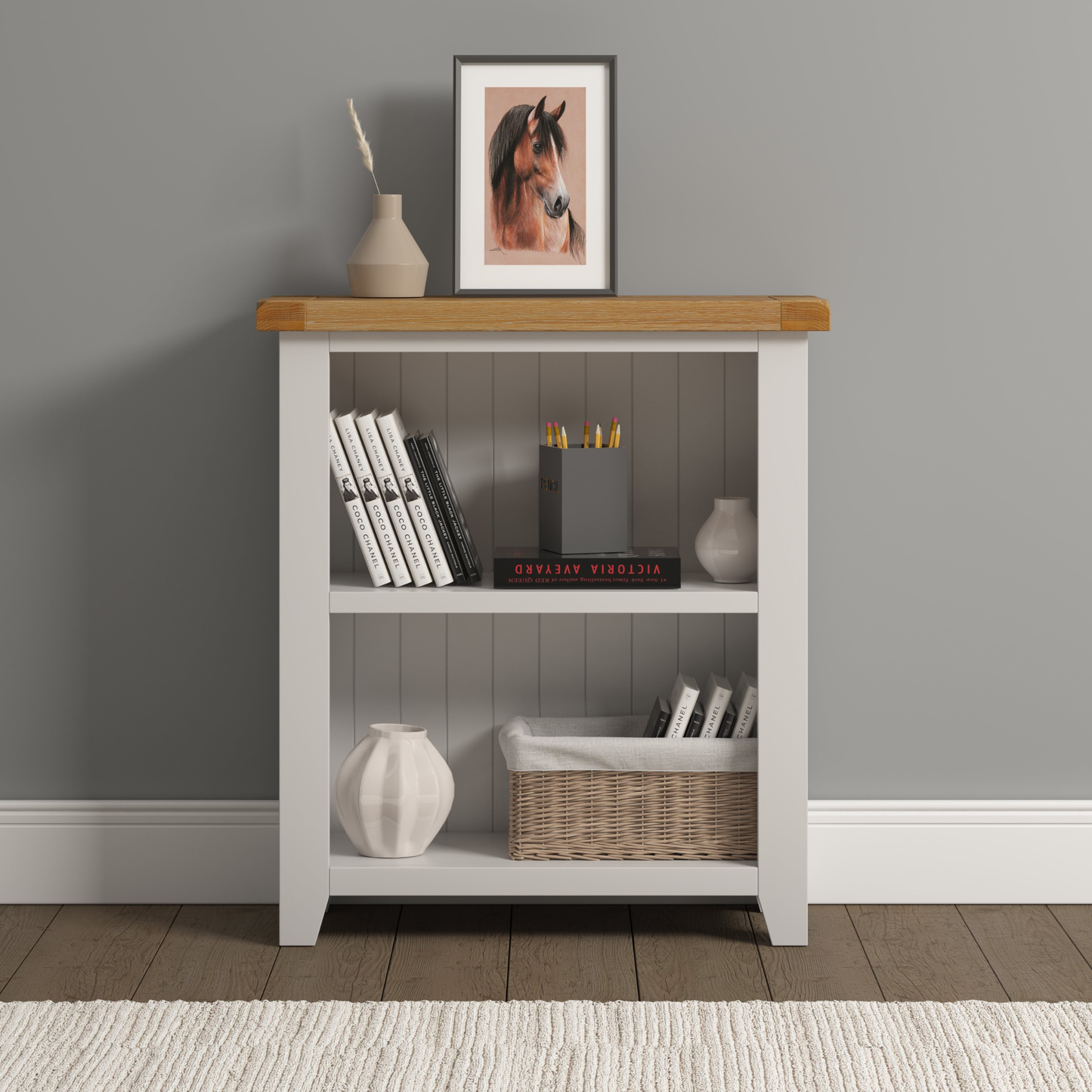 Windsor Low Bookcase - Ivory & Oak