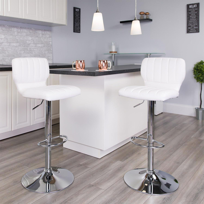 Set of 2 White Faux Leather Rotating Bar Stools – Adjustable Height