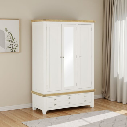 Windsor 3 Door 2 Drawer Wardrobe – Ivory/Oak