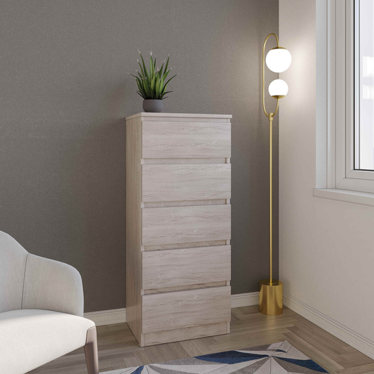 Malvern 5 Drawer Narrow Chest - Urban Snow