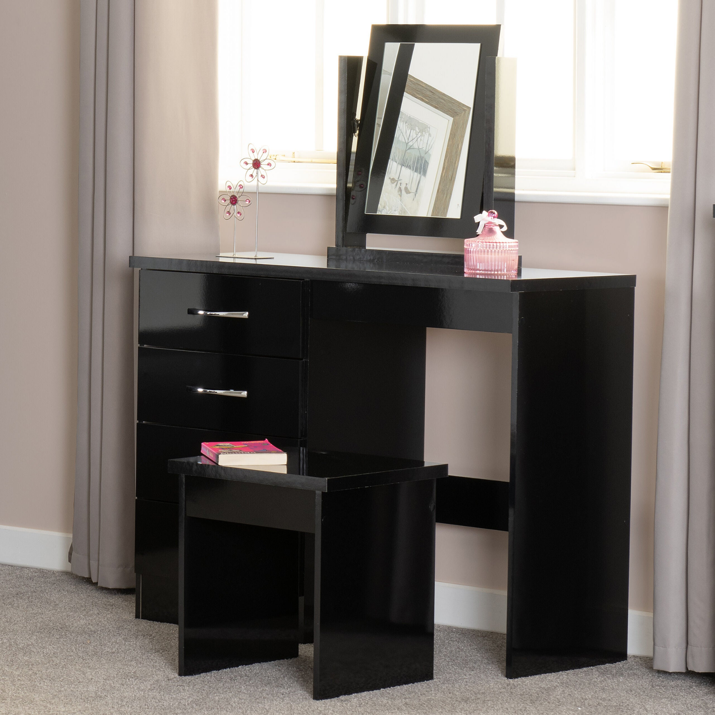 Nevada Dressing Table Set - Black Gloss