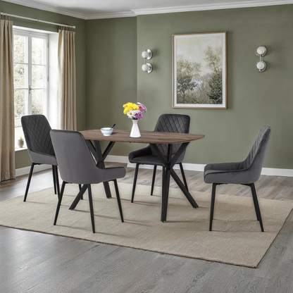 Athens Dining Set with 4 Avery Chairs - Oak & Grey Velvet