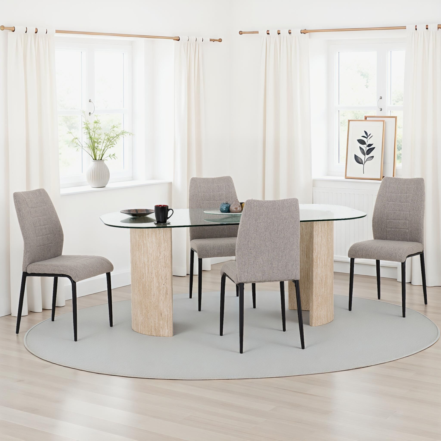Modena & Chilton Dining Set - Cream/Grey Fabric (4 Chairs)