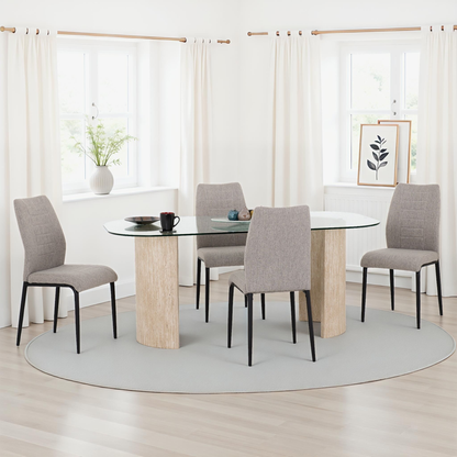 Modena & Chilton Dining Set - Cream/Grey Fabric (4 Chairs)