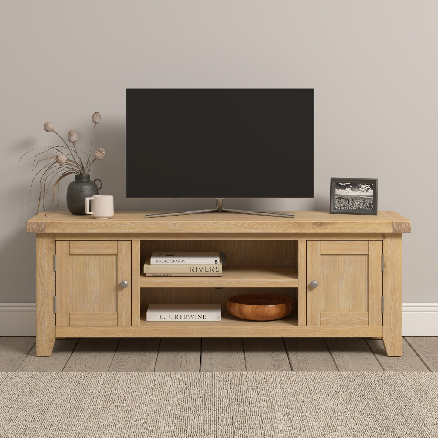 Windsor Straight TV Unit - Natural Oak - Hardwood & Plywood