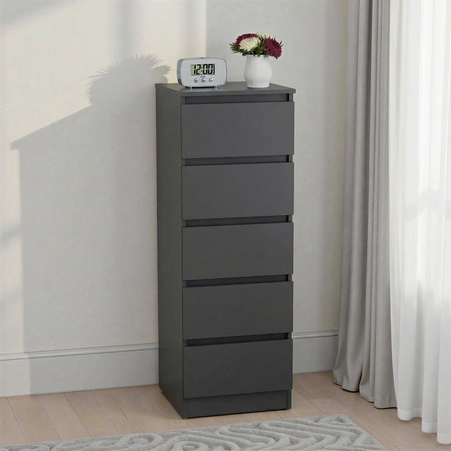 Malvern 5 Drawer Narrow Chest - Grey