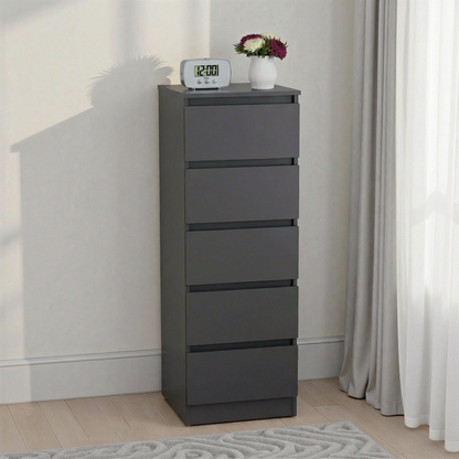 Malvern 5 Drawer Narrow Chest - Grey
