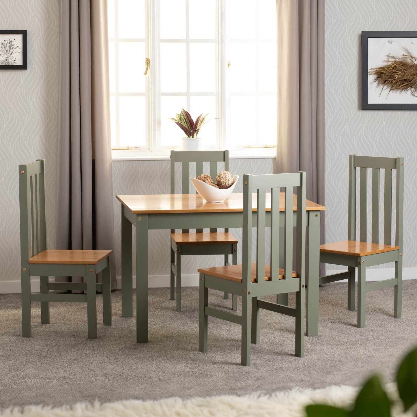 Ludlow 1+4 Dining Set - Green/Oak Effect