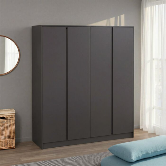 Malvern 4 Door Wardrobe – Grey | Modern Bedroom Storage