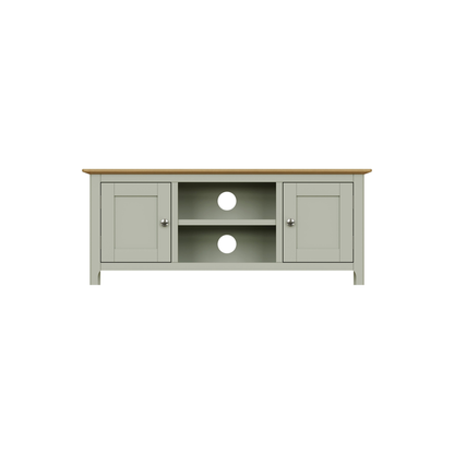 Taberno Oak 2 Door TV Unit in Sage Green