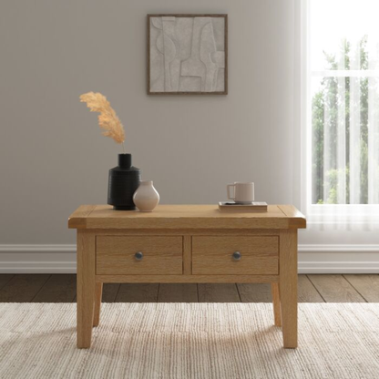 Windsor 2 Drawer Coffee Table - Natural Oak, Classic Design