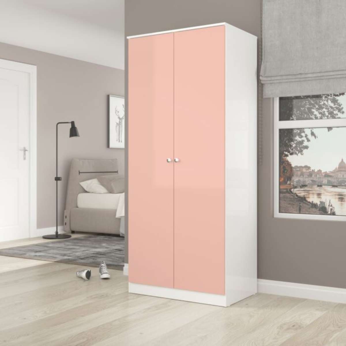 Denver 2 Door Wardrobe in White & Pink Gloss