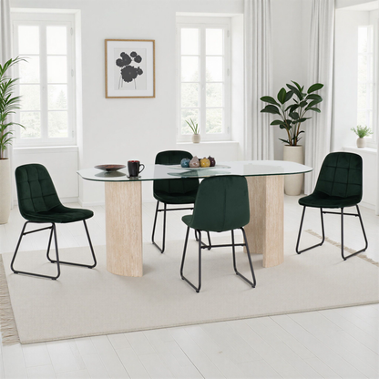 Modena & Lukas Dining Set - Cream/Emerald Green Velvet (4 Chairs)