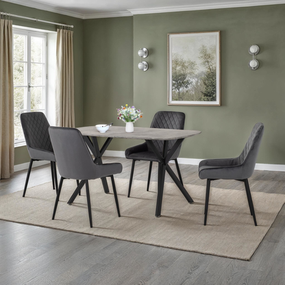 Athens Rect & Avery Dining Set (4 Chairs) - Concrete/Grey Velvet