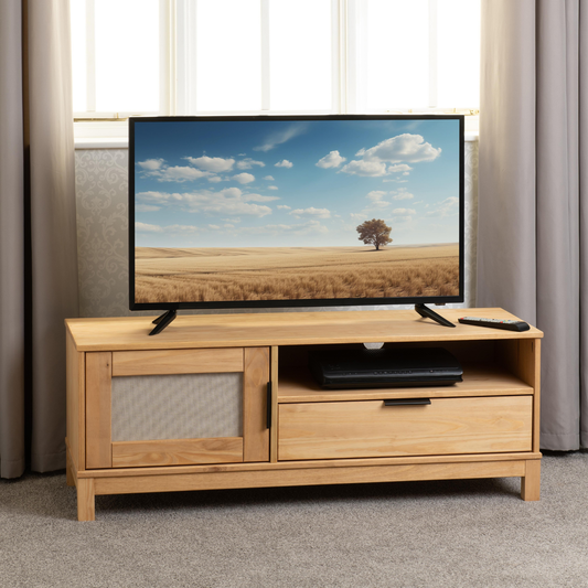 Corona Rattan 1 Door 1 Drawer TV Unit - Distressed Wax Pine