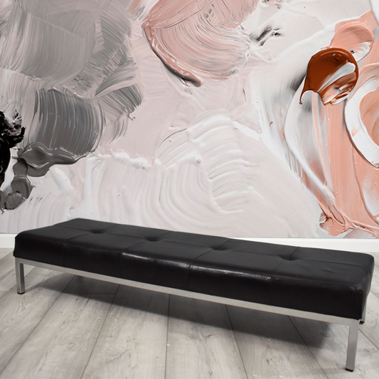 Artisan Black Leather Stool with Silver Iron Frame – Modern Bench