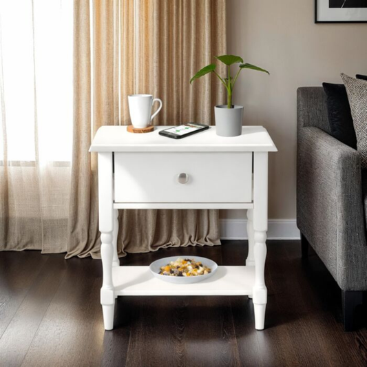 Stratford 1 Drawer Side Table – White Wooden Bedside Table