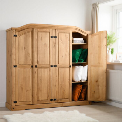 Corona 4 Door Wardrobe – Distressed Waxed Pine