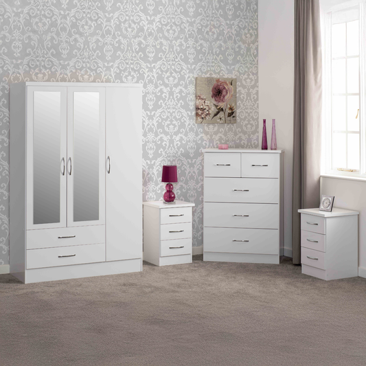 Nevada 3 Door 2 Drawer Wardrobe - White Gloss