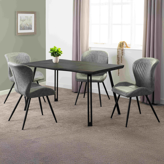 Quebec Wave Edge Dining Set - Black Wood Grain/Grey Faux Leather