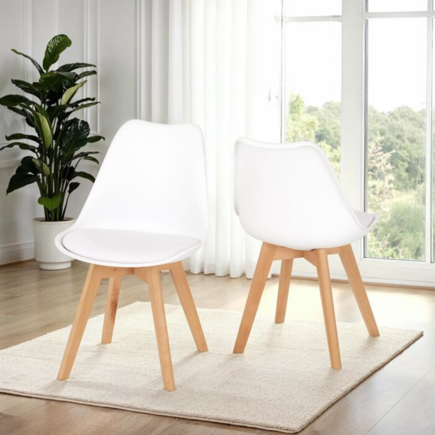 Bendal Dining Chair (Set of 4) – White Faux Leather/Beech