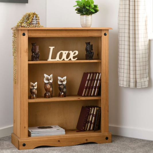 Corona Distressed Waxed Pine Low Bookcase