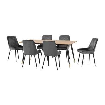 Hamilton & Avery Large Dining Set (6 Chairs) - Oak/Grey Velvet