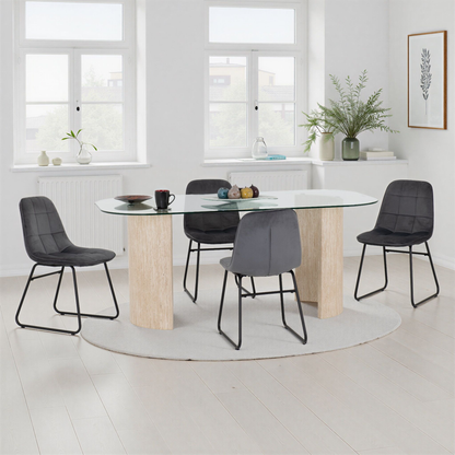 Modena & Lukas Dining Set - Cream/Grey Velvet (4 Chairs)