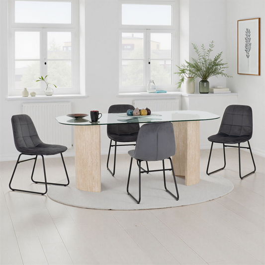 Modena & Lukas Dining Set - Cream/Grey Velvet (4 Chairs)