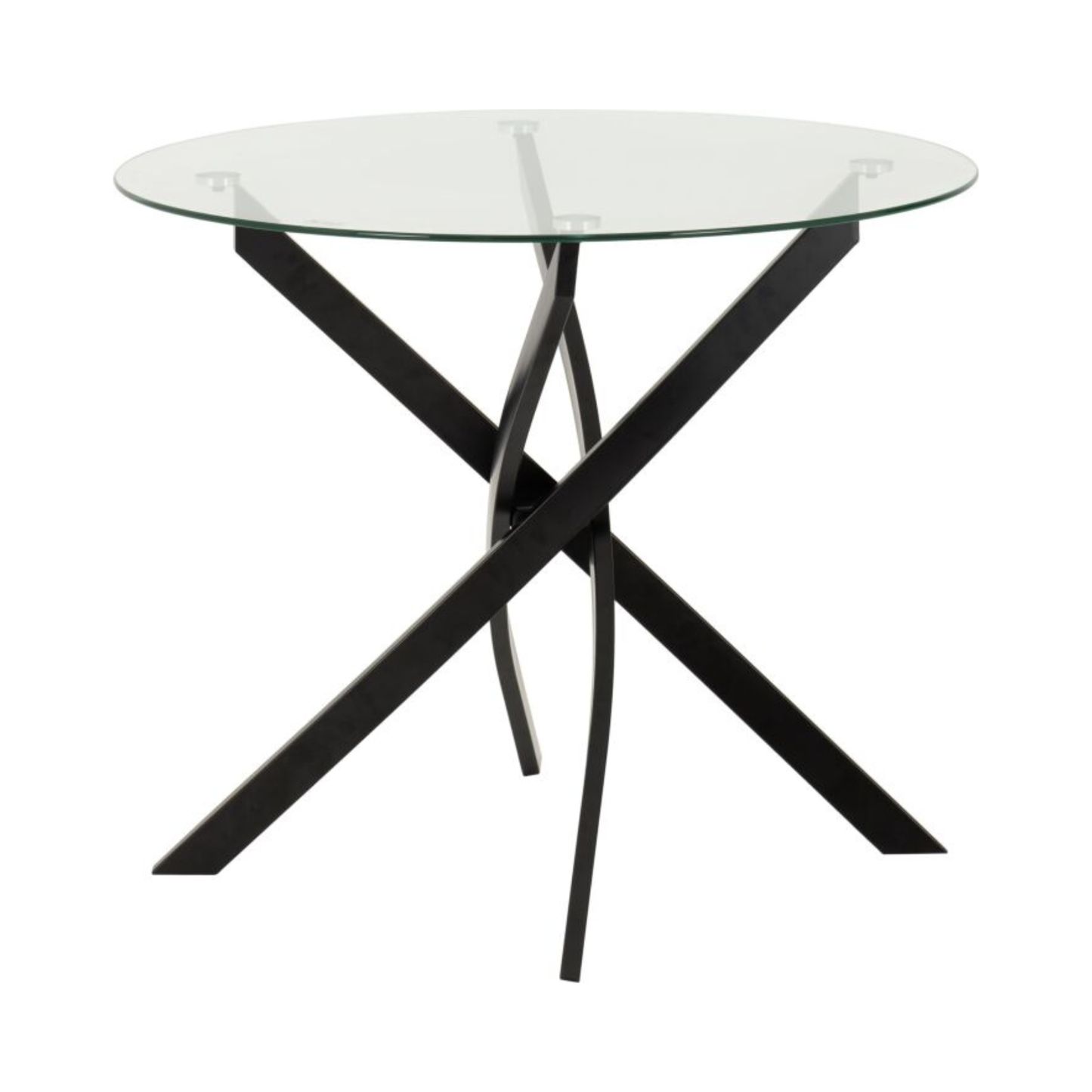 Sheldon Round Glass Dining Table in Clear Glass & Black