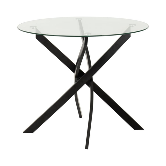 Sheldon Round Glass Dining Table in Clear Glass & Black