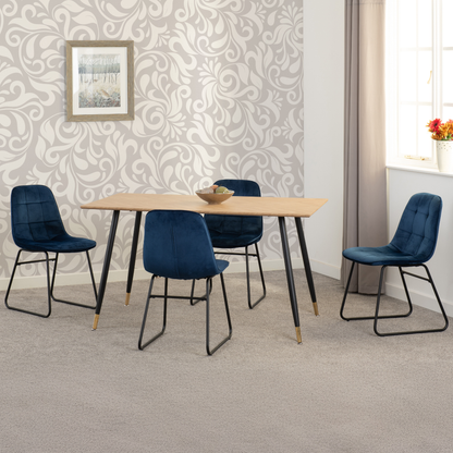 Hamilton & Lukas Medium Dining Set (4 Chairs) - Oak/Sapphire Blue Velvet