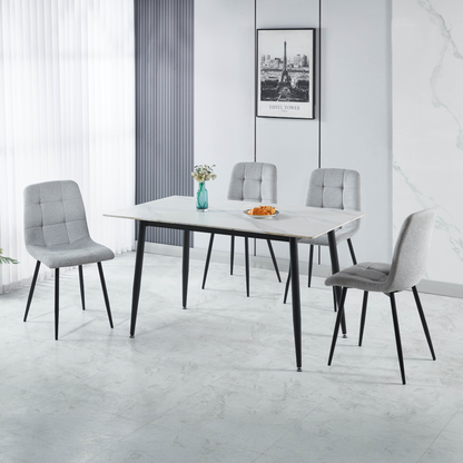 Fenton Dining Set with 4 Chairs - White & Light Grey Fabric