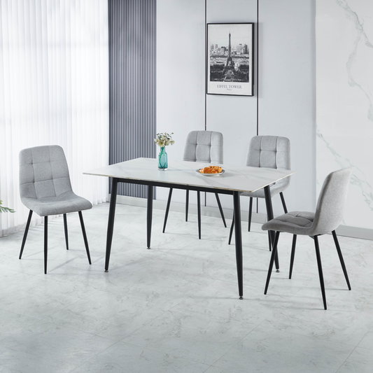 Fenton Dining Set with 4 Chairs - White & Light Grey Fabric