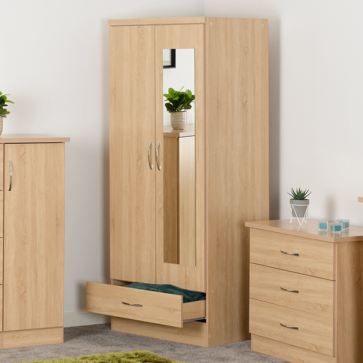 Nevada Mirrored 2 Door Wardrobe - Sonoma Oak Effect