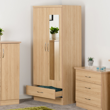Nevada Mirrored 2 Door Wardrobe - Sonoma Oak Effect