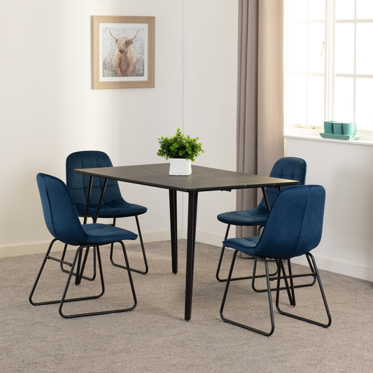 Marlow & Lukas Dining Set - Black Marble/Sapphire Blue Velvet